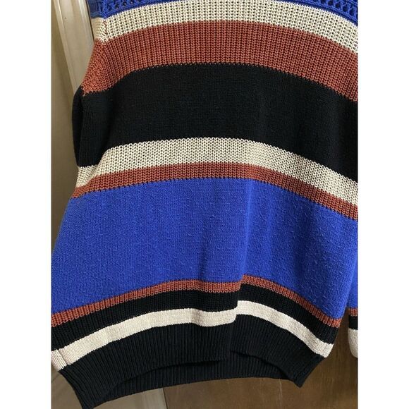 Summer & Sage Cable Knit Stripped Sweater Crochet Top Blue/Taupe/Black Size S - Picture 4 of 12
